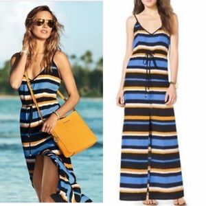 MICHAEL Michael Kors Striped Front Slit Maxi Dress Long Size M